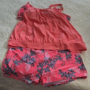 Coral Floral Tankini with Matching Swim Shorts